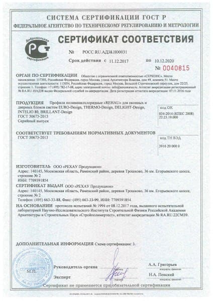 сертификат соответствия EURO THERMO DELIGHT