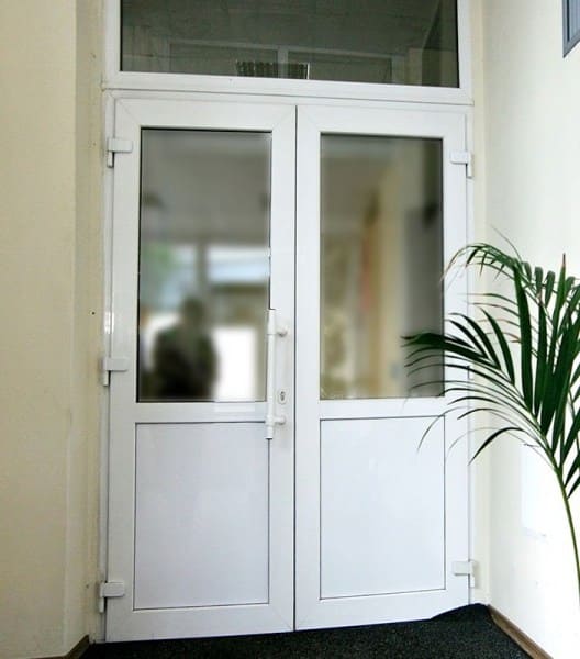 пластиковая двухстворчатая дверь в офис